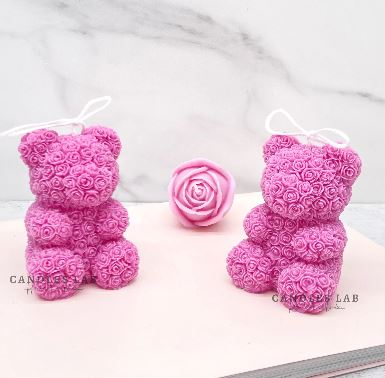 Handmade soy wax rose bear candle