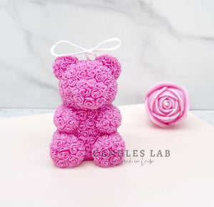 Handmade soy wax rose bear candle