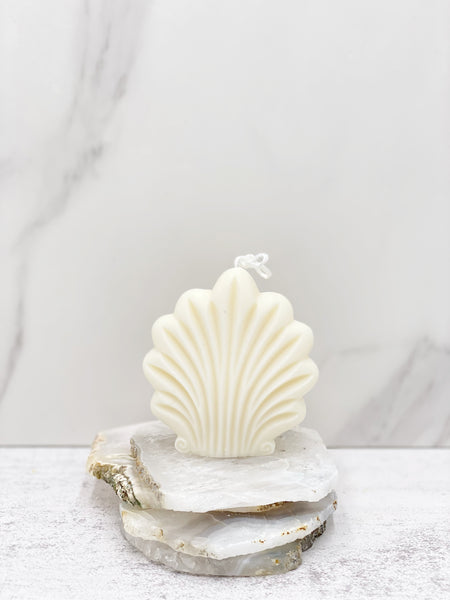 Giant oyster pearl soy wax candle.