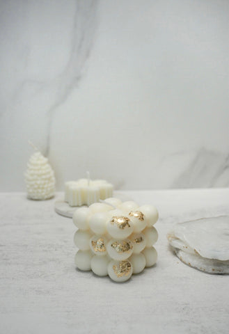 Handmade soy wax vegan bubble candle with gold leaf