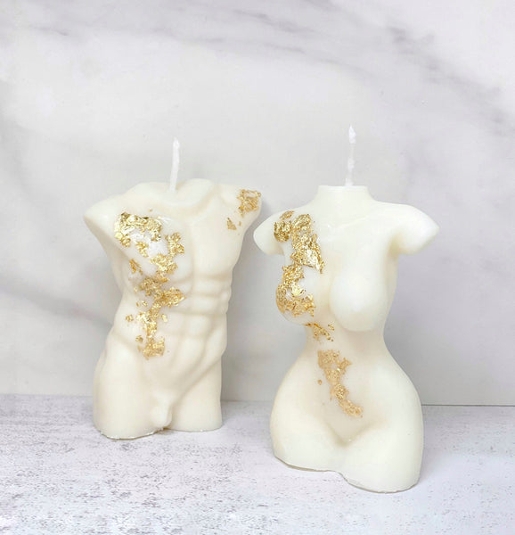 Handmade soy wax vegan gold leaf touched body shape candles